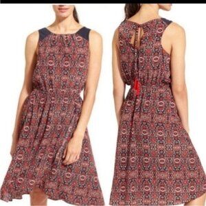 Athleta Printed Faux Wrap Tassel Tie Shift Midi Dress Size Medium